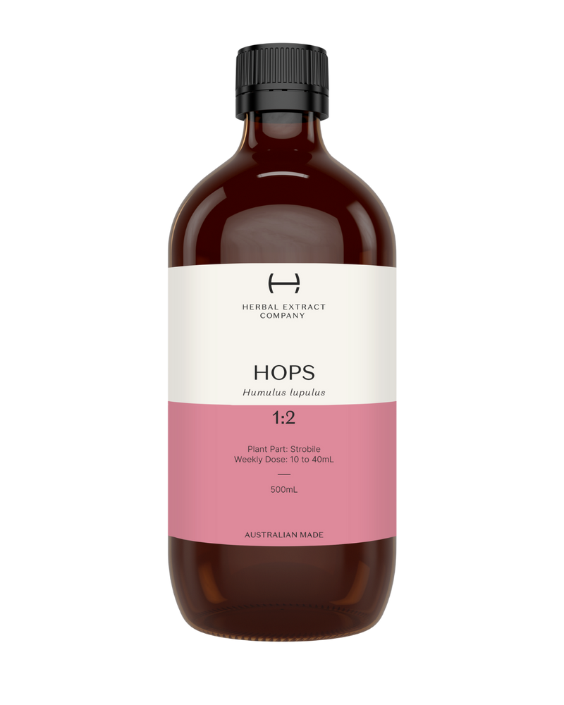 A supplement container of Hops 1:2 by Herbal Extract Company