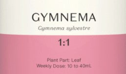 Supplement facts for Gymnema 1:1 listing ingredients including Gymnema sylvestre