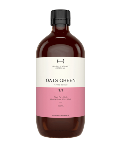 A supplement container of Oats Green 1:1 by Herbal Extract Company