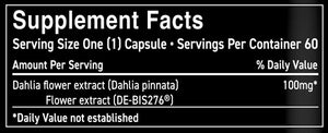 Supplement facts for Blood Sugar Support listing ingredients including Dahlia pinnata