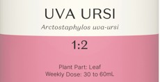 Supplement facts for Uva Ursi 1:2 listing ingredients including Arctostaphylos, Uva ursi (Arctostaphylos uva-ursi)