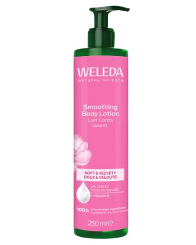 A supplement container of Wild Rose Smoothing Lotion by Weleda