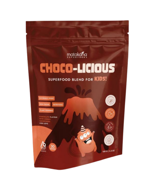 A supplement container of Choco-licious by Matakana Superfoods