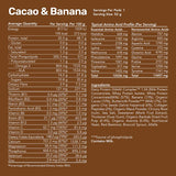 Supplement facts for Dairy Protein Smoothie 1kg (Cacao & Banana) listing ingredients including  Alfalfa extract, Acacia, Acacia gum organic, Alfalfa Grass*, Alfalfa extract