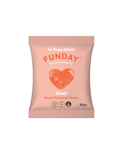 A supplement container of Sour Peach Hearts by Funday Natural Sweets