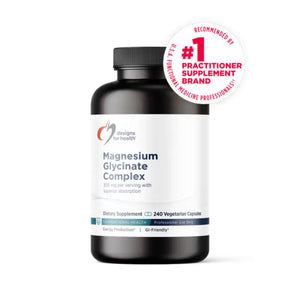 A Supplement container with the name Magnesium Glycinate Complex (240 Caps)by Designs for Health.