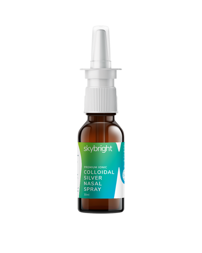 A supplement container of Colloidal Silver Nasal Spray by Skybright