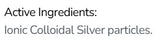Supplement facts for Colloidal Silver Liquid listing ingredients including Colloidal Silver