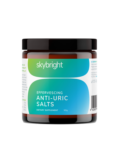 A supplement container of Anti-Uric Salts by Skybright