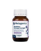 A supplement container of MetaRelax Recharge Overnight 30 Tabs by Metagenics