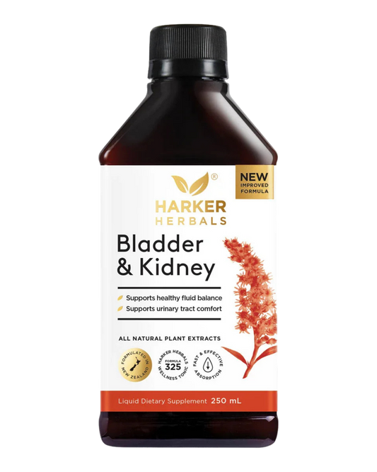 A supplement container of Bladder + Kidney Support 250ml by Harker Herbals