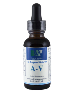 A supplement container of A-V by Byron White Formulas