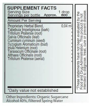 Supplement facts for A-HP listing ingredients including Althaea officinalis, Clove (Syzygium aromaticum), Dandelion (Taraxacum officinale), Elecampane (Inula Helenium), Marshmallow root