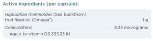 Supplement facts for Sea Buckthorn Supreme listing ingredients including Sea buckthorn, Vitamin D3