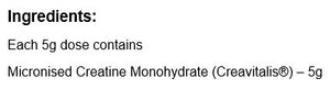 Supplement facts for Creatine Monohydrate listing ingredients including Creatine, Creatine Monohydrate