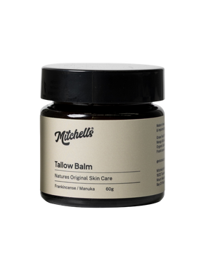 A supplement container of Beef Tallow Balm (Mānuka Honey & Frankincense) by Mitchells Nutrition