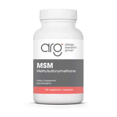 A Supplement container with the name MSM by Allergy Research Group.