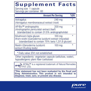 Ingredients: Astragalus, AP-Bio androrgaphis, Mushroom beta glucan, Reishi.