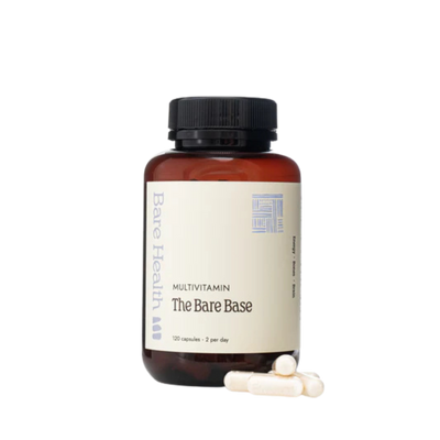 A Supplement container with name The Bare Base (120 Caps) by Bare Health.