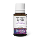 A Supplement bottle with the name Opti Vegan D3 Drops by Bioclinic Naturals.