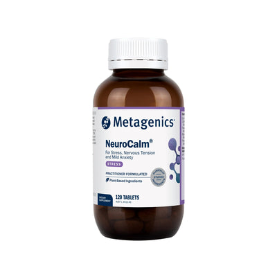 A Supplement container with the name NeuroCalm (120 Tabs)  by Metagenics.