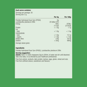 Ingredients including Partially Hydrolysed Guar Gum(PHGG), Lactobacillus plantarum 299v.