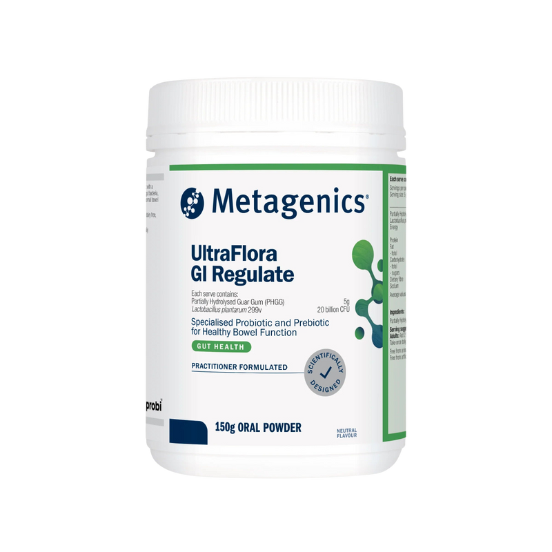 A supplement called UltraFlora GI Regulate by Metagenics.