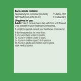 A list of ingredients including Saccharomyces cerevisiae boulardii, Bifidobacterium lactis Bi-07.
