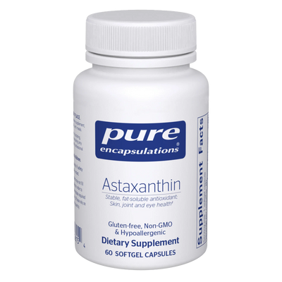 A Supplement container with the name Astaxanthin by Pure Encapsulations.