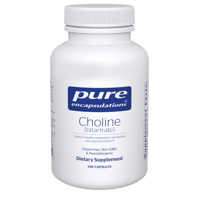 A Supplement container with the name Choline (bitartrate) by Pure Encapsulations.