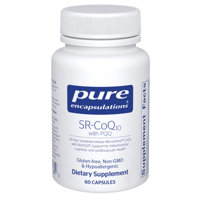A Supplement container with the name CoQ10  w/PQQ by Pure Encapsulations.