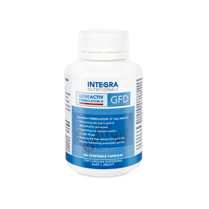 A Supplement container with the name GeneActiv Formulation D (GFD 120 Caps)  by Integra. 