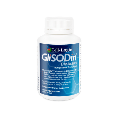 A Supplement container with the name GliSODin by Cell-Logic.