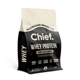 A Supplement pouch with the name Whey Protein (Unflavoured) by Chief Nutrition.