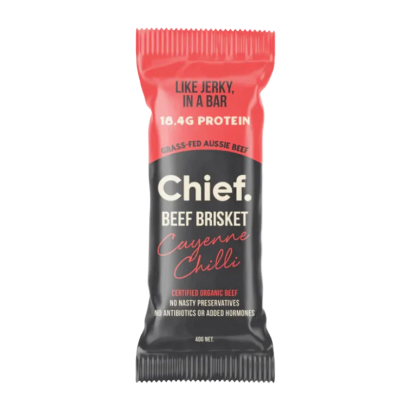 A Supplement bar with the name Chief Beef Brisket (Cayenne Chill) by Chief Nutrition