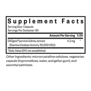 Ingredients: DAOgest porcine kidney extract.