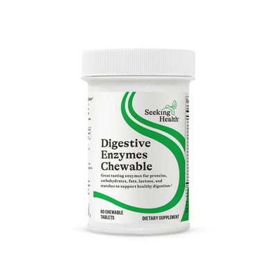 A Supplement container with the name Digestive Enzymes Chewable by Seeking Health.