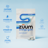 Zuum coolmint benefits. Includes caffeine, vitamin b5, vitamin b6, and xylitol.