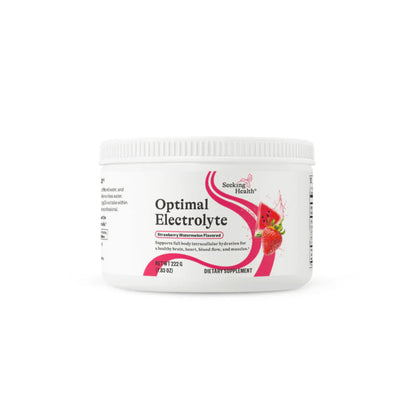 A Supplement container with the name Optimal Electrolyte (Strawberry Watermelon) by Seeking Health