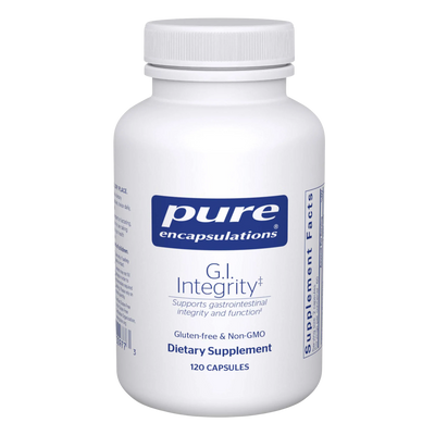 A Supplement container with the name G.I Integrity by Pure Encapsulations.