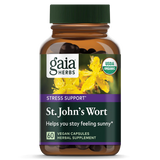 A Supplement container with the name St.John's Wort by Gaia Herbs. 