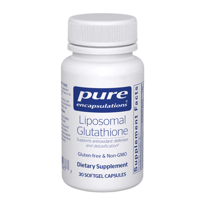 A Supplement container with the name Liposomal Glutathione by Pure Encapsulations.