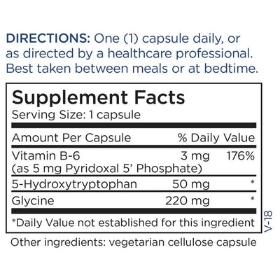 Ingredients: Vitamin B-6, 5-Hydroxytryptophan, Glycine.