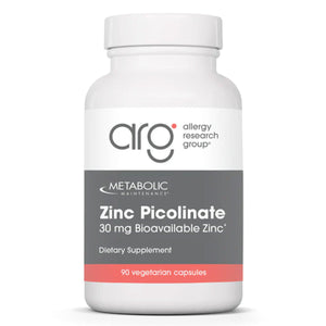 A Supplement container with the name Zinc Picolinate (30mg) by Metabolic Maintenance.