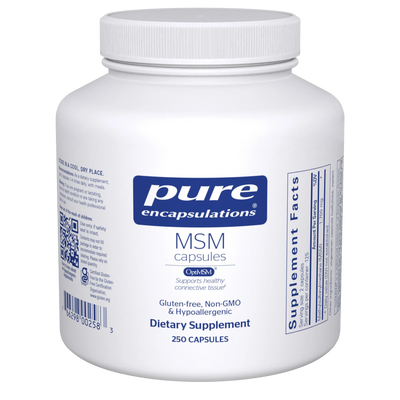 A Supplement container with the name MSM (Methylsulfonylmethane) by Pure Encapsulations.