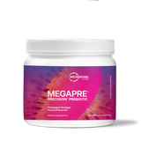 A Supplement tub with the name Megapre (144.6g) by Microbiome Lbs.