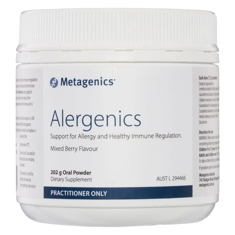 A Supplement container with the name Alergenics by Metagenics.