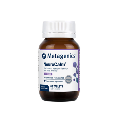 A Supplement container with the name NeuroCalm by Metagenics.