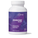 A Supplement container with the name ZenBiome Sleep by Micrbiome Labs.