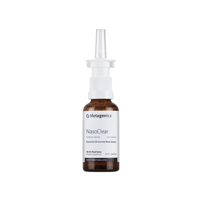 A supplement box with the name NasoClear by Metagenics.
